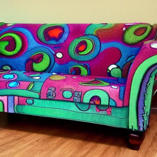 Prompt: couch sofa chesterfield flying through space psychedelic trippy eldritch horror cartoon