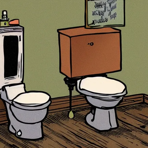 Prompt: cartoon of Donald Turmp flushing documents down the toilet in the syle of Ivan Cabral