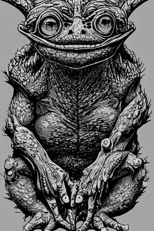 Image similar to toad goblin, symmetrical, highly detailed, digital art, sharp focus, trending on art station, kentaro miura manga art style