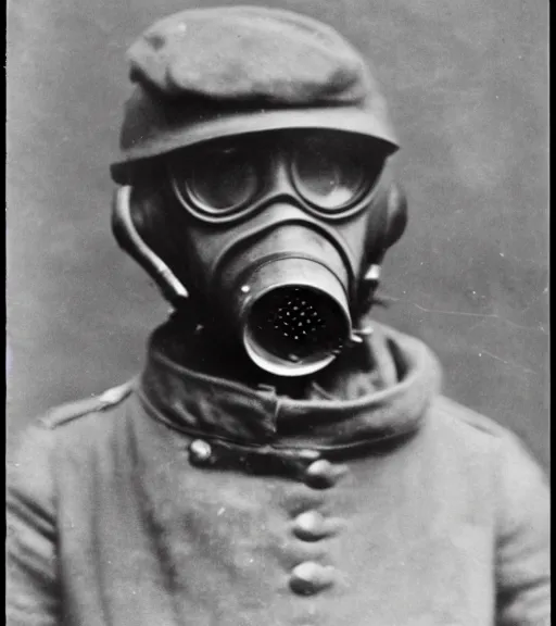 Prompt: person wearing gas mask,ww1 photo, high detail, high resolution