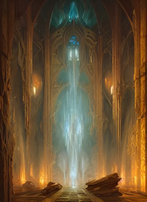 Image similar to interior of the castle of light, light shafts, the glowing throne, stunning atmosphere, by greg rutkowski, style of peter mohrbacher, nature by asher brown durand