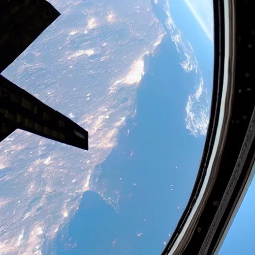 Image similar to view from the international space station window as a large asteroid strikes the surface of the earth.