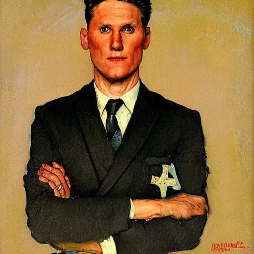 Prompt: a portrait painting of russian keir starmer. painted by norman rockwell