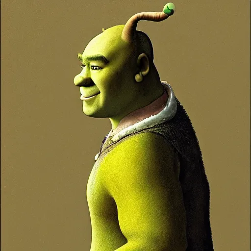 Prompt: shrek with a pearl earing by johannes vermeer, high resolution