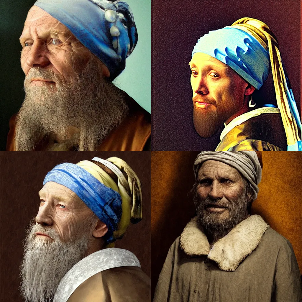 Prompt: the grizzled old viking man with facial scars in the style of the girl with a pearl earring
