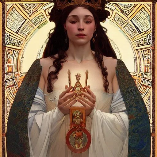 Prompt: a Portrait of A queen whose body is transparent and whose body radiates holy light by greg rutkowski and alphonse mucha,In style of digital art illustration.hyper detailed,smooth, sharp focus,trending on artstation,4k