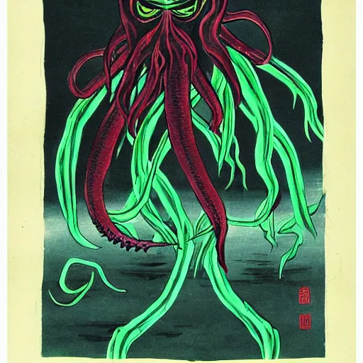 Prompt: cthulhu by qi baishi