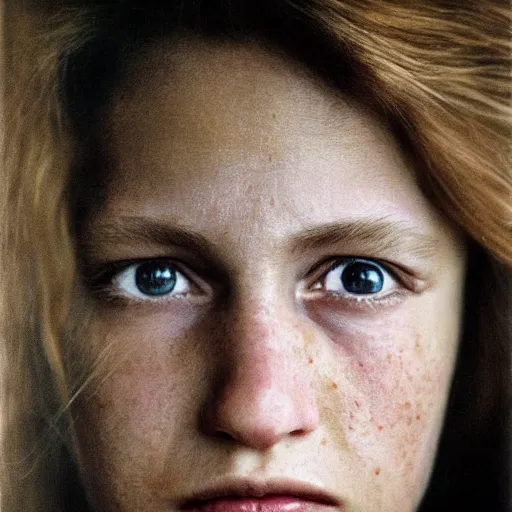 Image similar to high quality high detail portrait by annie leibovitz, hd, unsettling look in the eyes, photorealistic lighting