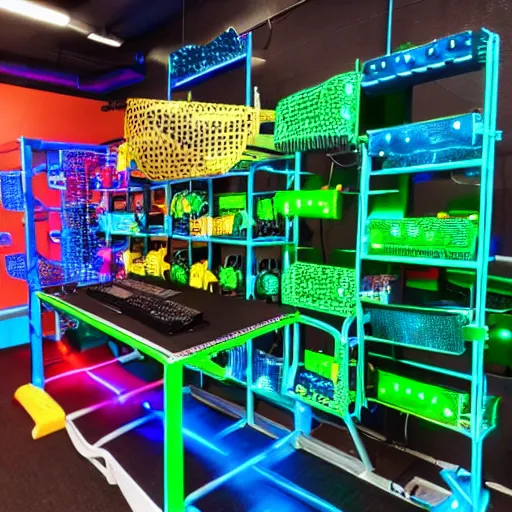 Prompt: photo of rgb gaming jungle gym