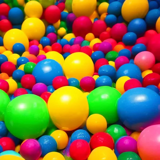 Prompt: big lonely colorful nostalgic ballpit, realistic, high detail, detailed, good quality image, colorful strobe lighting.