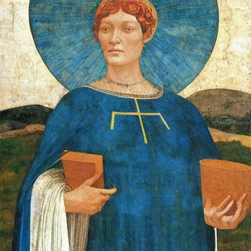 Image similar to half - length portrait of beautiful witch circe in the odyssey, art by piero della francesca, giotto,