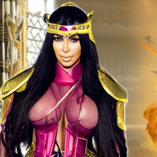 Image similar to kim kardashian as paimon in genshin impact, video game, genshin impact