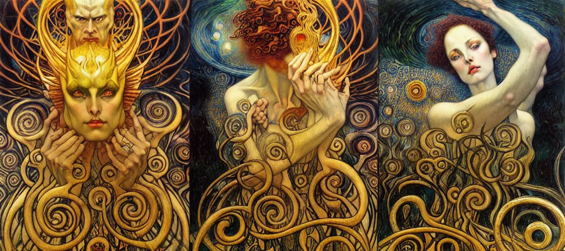 Image similar to Divine Chaos Engine by Karol Bak, Jean Delville, William Blake, Gustav Klimt, and Vincent Van Gogh, symbolist, visionary