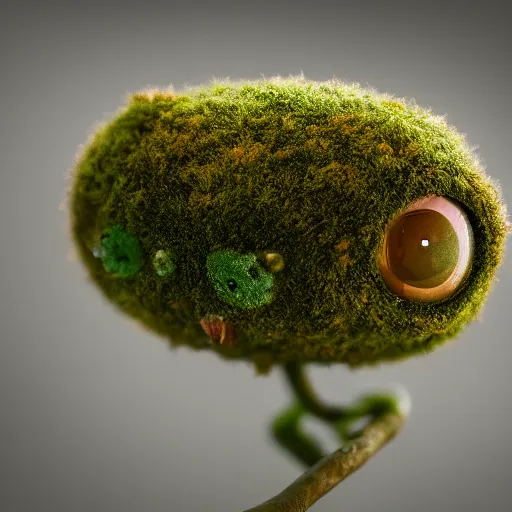 Image similar to a tiny cute mossy forest creature by bobby chiu, at sunset, macro photography, goro fujita