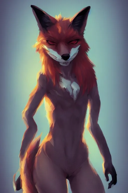 Image similar to a fox fursona, trending on artstation, by kawacy, furry art, digital art, cyberpunk, high quality, backlighting