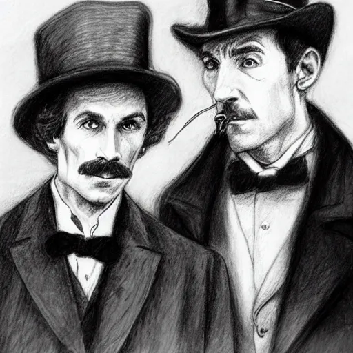 Prompt: pencil sketch portrait of sherlock holmes and dr. watson, the adventure of the speckled band