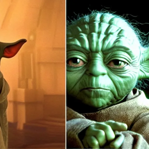 Image similar to a film still of yoda's spirit in star wars realistic, detailed