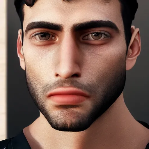 Image similar to a closeup shot of handsome esfand from twitch, gigachad, strong jawline, photorealism, 8k