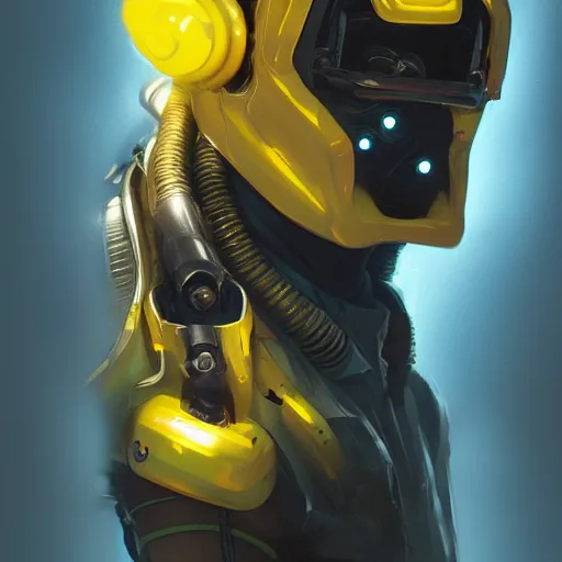 Image similar to yong boy destroyed to pieces with glowing yelow visor as a realistic scifi cyberpunk, torso, art by james jean and greg rutkowski,, realistic face, like anime, digital art, concept art, trending on artstation, 8 k