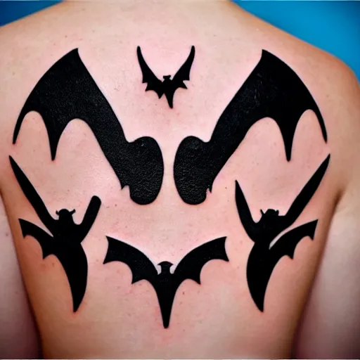 Image similar to tattoo of an upside down question mark that gradually fades into silhouettes of flying bats