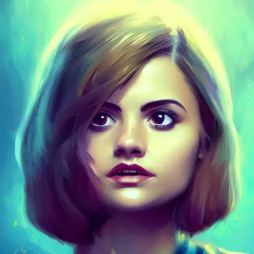 Prompt: portrait of jenna coleman. beautiful painting by ernesto ruiz velasco and carlos ortega elizalde and ashline on artstation. stunning smooth pretty character cartoon concept art.