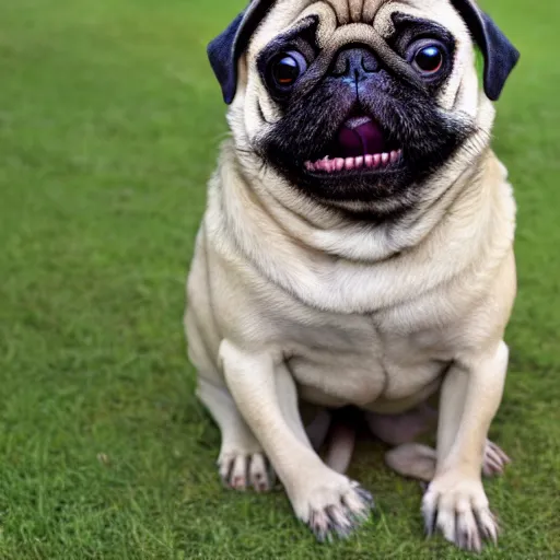 Image similar to the world's most ugliest pug, extreme amount of folds, mangled teeth