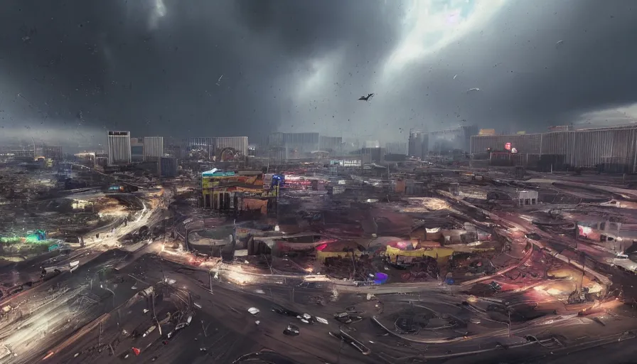 Image similar to tornado destroy las vegas during storm, day, hyperdetailed, artstation, cgsociety, 8 k