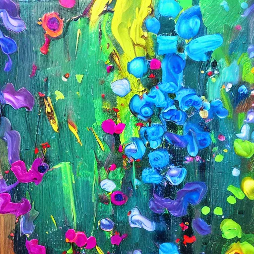 Prompt: an oil painting of abstract dripping flowers by bobby burgers