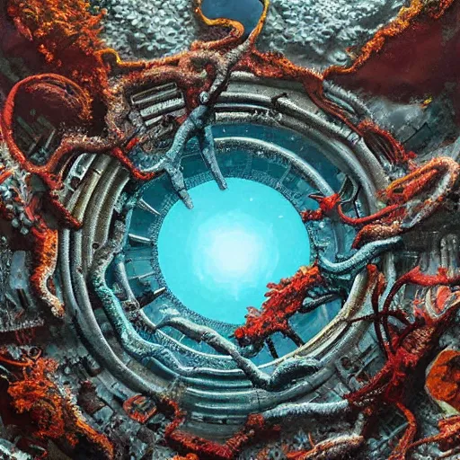 Image similar to painting of a deep sea biological megastructure, covered in rot and barnacles, 3d art, detailed, trending on Artstation