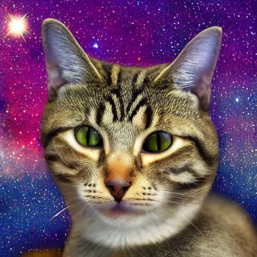 Image similar to a cosmic tabby cat in the desert