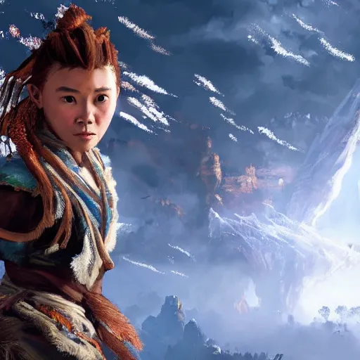 Prompt: a renaissance painting of Aloy from Horizon Zero Dawn