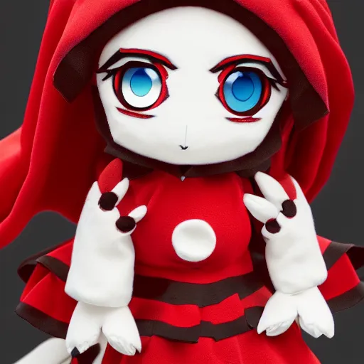 Prompt: cute fumo plush of the priestess of the blood god, summoning circle maiden, black and white and red, vray