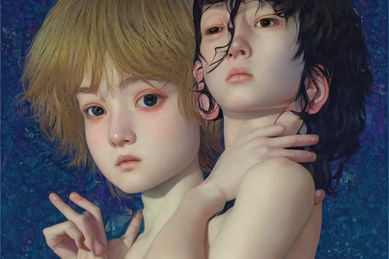 Image similar to portrait of beautiful cute young maiden boy, art by ( ( ( kuvshinov ilya ) ) ) and wayne barlowe and gustav klimt and artgerm and wlop