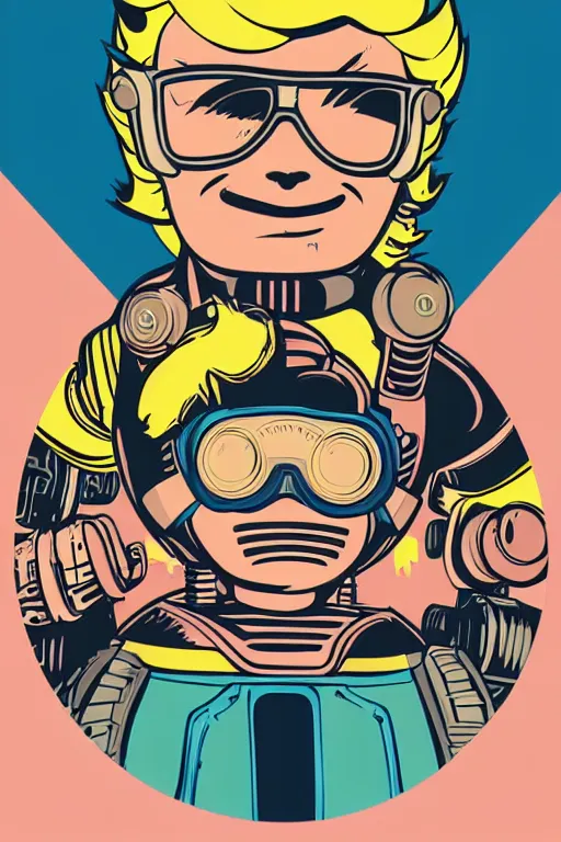 Image similar to fallout 7 6 retro futurist illustration art by butcher billy, sticker, colorful, illustration, highly detailed, simple, smooth and clean vector curves, no jagged lines, vector art, smooth andy warhol style