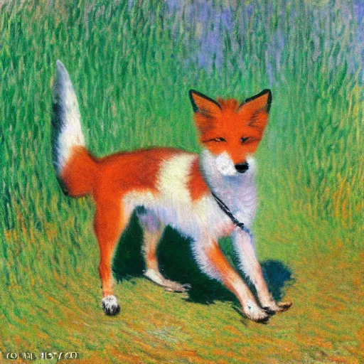 Image similar to an oil painting of a wire - haired fox terrier barking all the time at golden hour painted by monet masterpiece 8 k