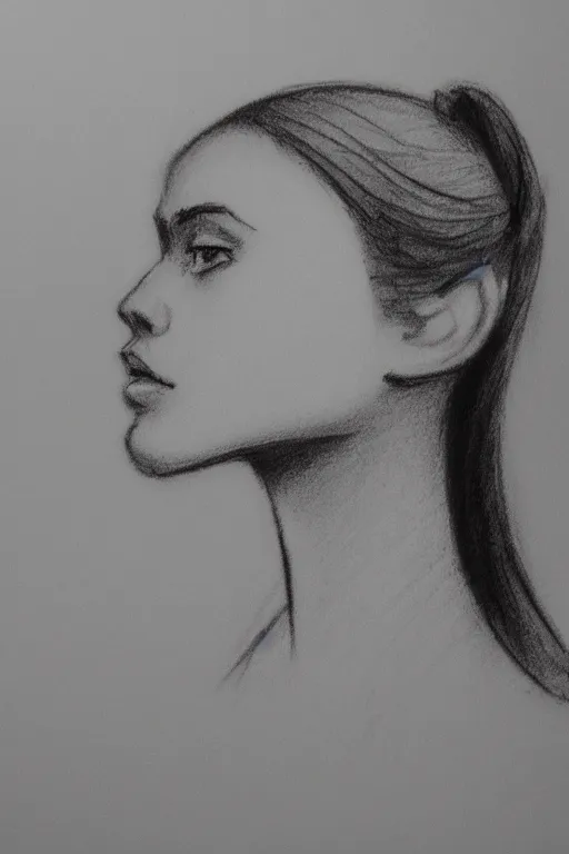 Prompt: highly detailed, cute teenage girl in a tall black top hat, profile face, pencil sketch, gray scale