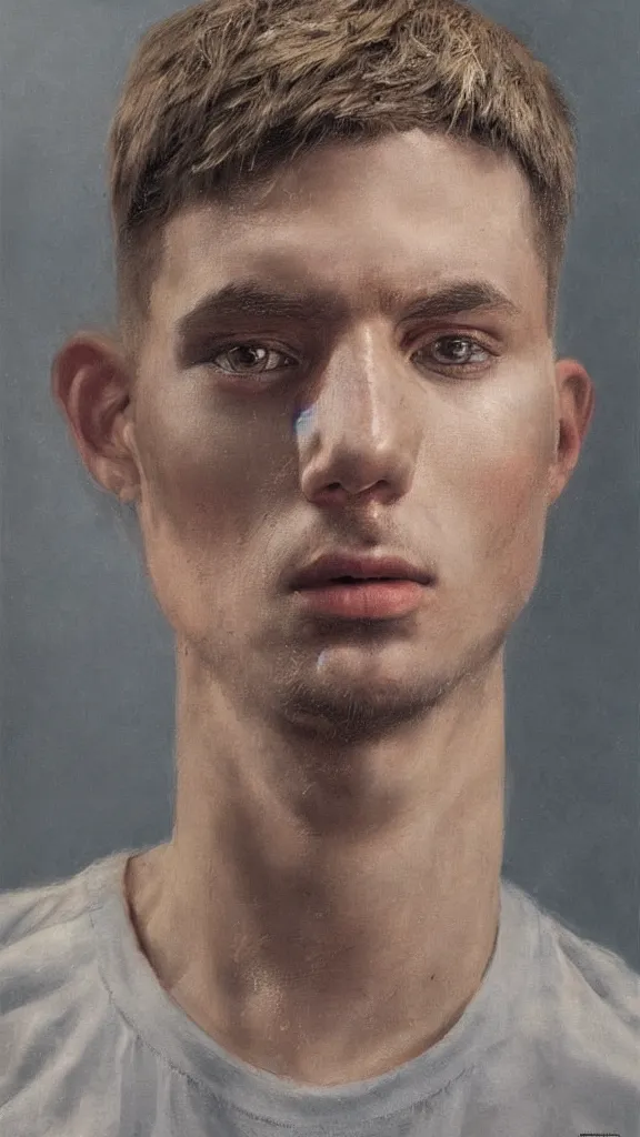 Image similar to heroic portrait of a young ukrainian man. art by denys tsiperko and bogdan rezunenko, hyperrealism