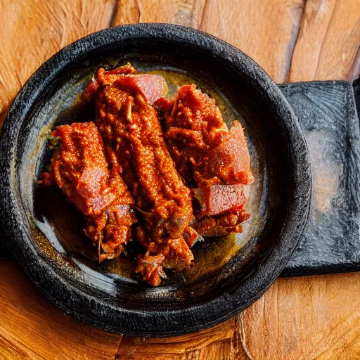 Prompt: pork ham bacon rendang, realistic, sharp focus, 8 k high definition, insanely detailed, intricate, elegant, food photography