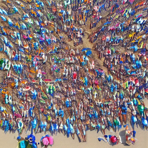 Image similar to a birdseye painting by Sally West of people on a beach from above, featured on tumblr, action painting, oil on canvas, painterly