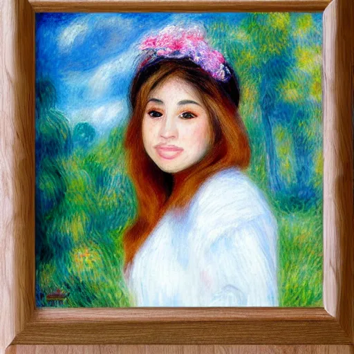 Image similar to Imane Anys, also known as Pokimane. Detailed perfect artbreeder face. Full body portait. By renoir.