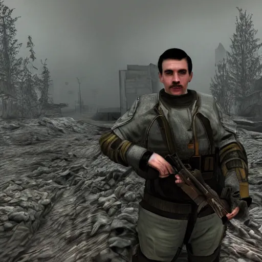 Prompt: young Lech Wałęsa as a game character in metro 2033