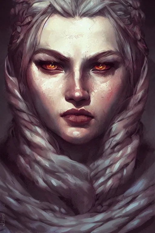 Prompt: the elder scrolls vi, charismatic rugged female nord warrior portrait, illustration, highly saturated colors, rim light, top light, perfectly shaded, soft painting, art by charlie bowater