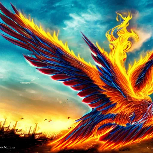 Prompt: photo of a phoenix with spreaded wings, ultra realistic details, fire and flames, 8k