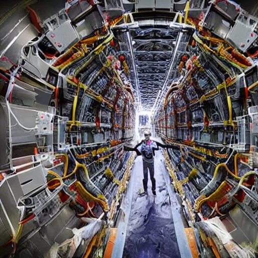 Image similar to of demons crawling out of the Large Hadron Collider at Cern carrying interdimensional technologies with them 8k extremely high level of detail