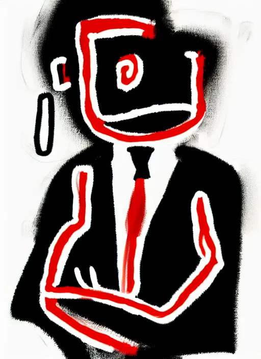 Image similar to a man office manager in white shirt late evening at the office, jean - michel basquiat style, digital painting, aesthetic, smooth, sharp focus