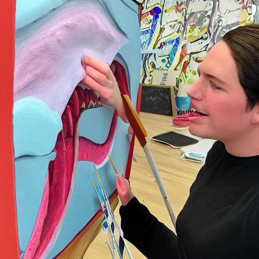 Prompt: photo of someone painting a giant tongue model for pedagogy purposes