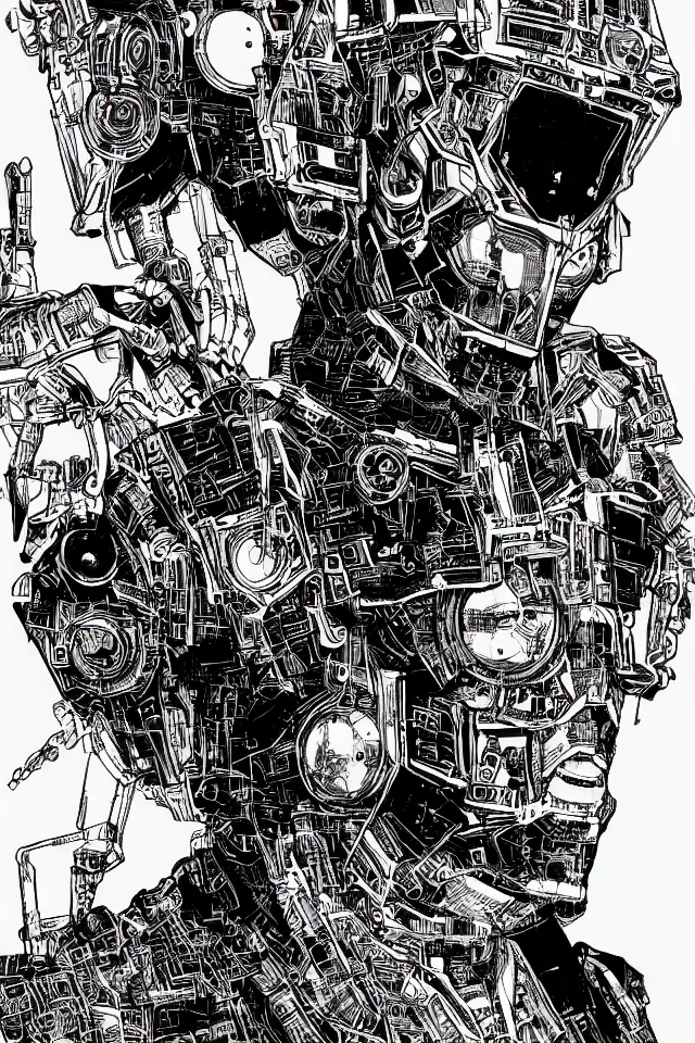 Image similar to comic book illustration, portrait of Machine Man, concept art by Barry Windsor-Smith, sci-fi, sharp focus, Trending on Artstation HQ, deviantart