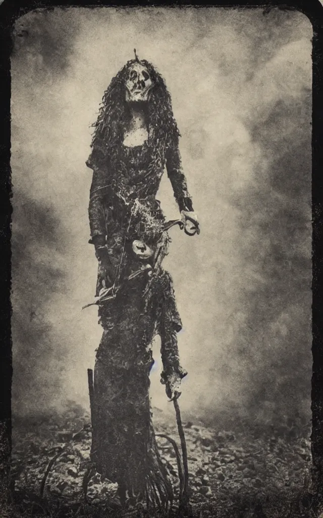 Image similar to wet plate sun tarot card victorian era, coal dust, ghosts in the background, in the style of brothers quay, borders