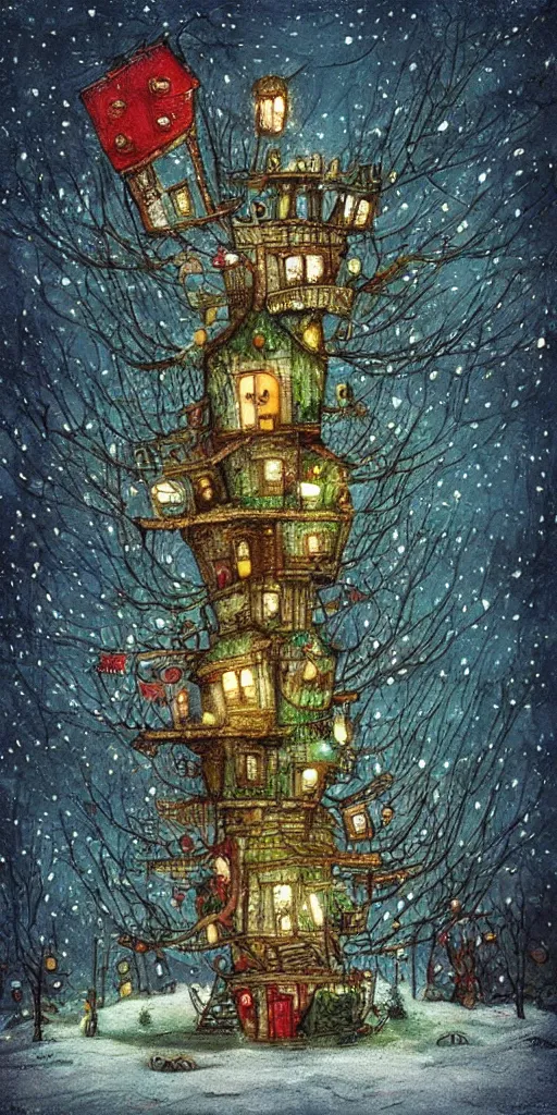 Image similar to a christmas tree house scene by alexander jansson