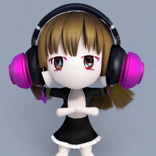 Prompt: cute fumo plush of a girl with studio headphones dabbing, anime girl, vray